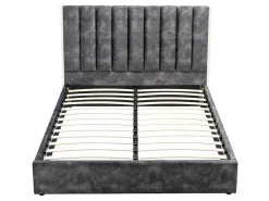 Bed 160 X 200 Cm Met Hoofdbord Met Verticale Stiksels - Velours - Antraciet - Feroya-Vente-unique Best
