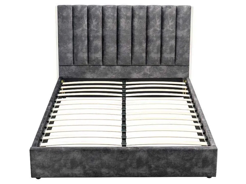 Bed 160 X 200 Cm Met Hoofdbord Met Verticale Stiksels - Velours - Antraciet - Feroya-Vente-unique Best