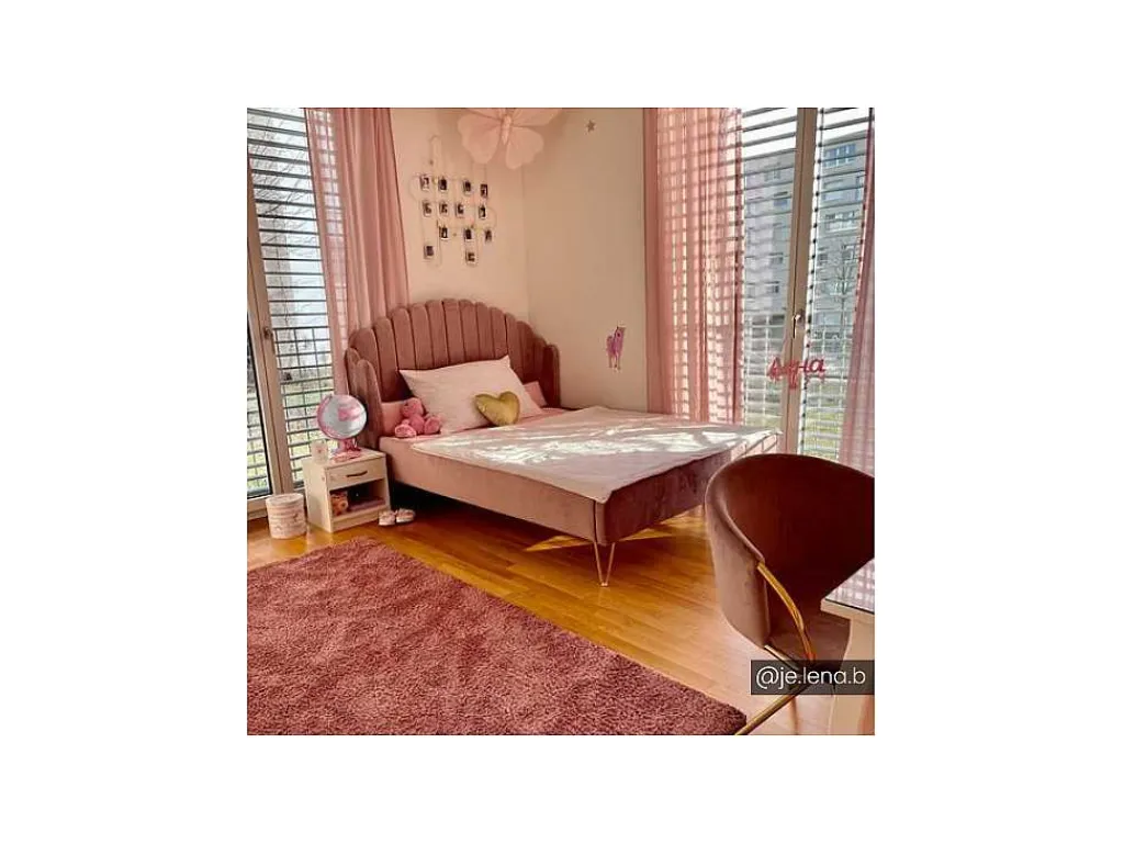 Bed 140 X 190 Cm Met Hoofdbord Met Golfpatroon - Velours - Oudroze + Matras - Sagali-Vente-unique Discount