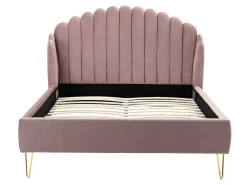 Bed 140 X 190 Cm Met Hoofdbord Met Golfpatroon - Velours - Oudroze + Matras - Sagali-Vente-unique Discount
