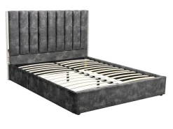 Bed 140 X 190 Cm Met Hoofdbord Met Verticale Stiksels - Velours - Antraciet - Feroya-Vente-unique Hot