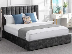 Bed 140 X 190 Cm Met Hoofdbord Met Verticale Stiksels - Velours - Antraciet - Feroya-Vente-unique Hot