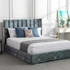 Bed 140 X 190 Cm Met Hoofdbord Met Verticale Stiksels - Velours - Groenblauw + Matras - Feroya-Vente-unique Clearance