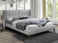 Bed 140 X 200 Cm Met Hoofdbord Met Capitons - Linnen - Lichtgrijs - Kerano-Vente-unique Clearance