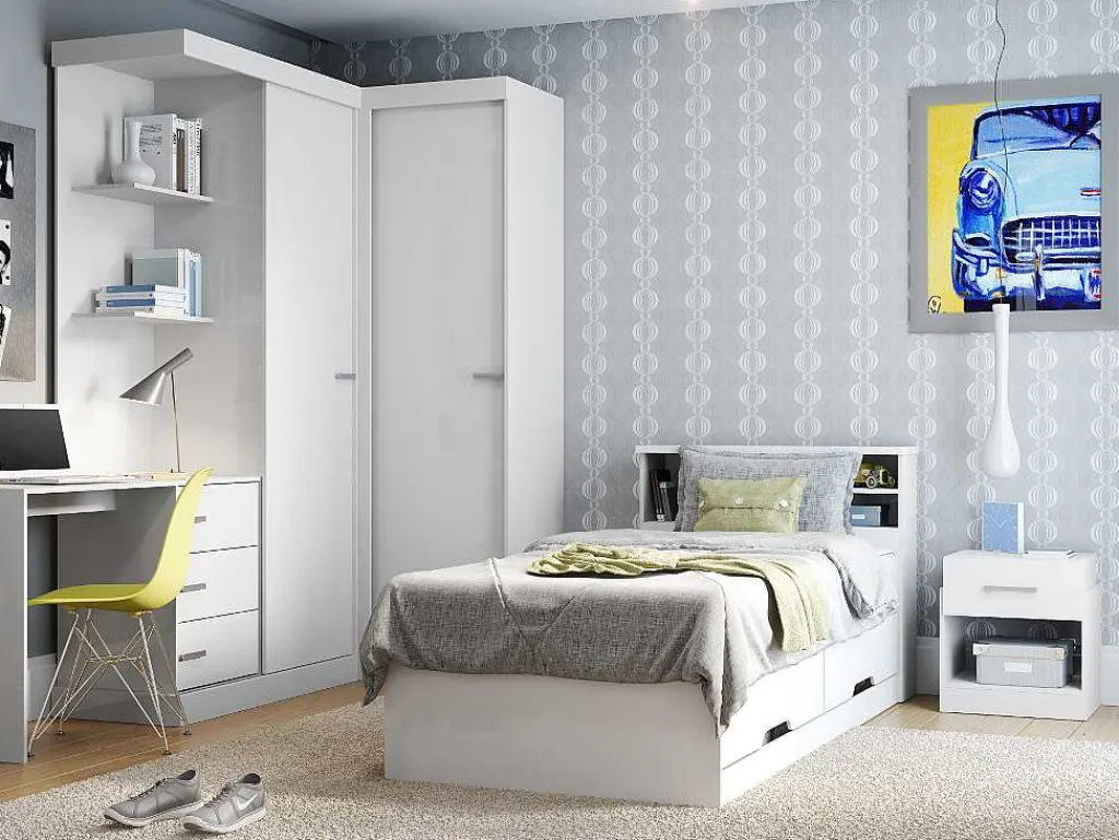 Bed Boris Met Laden En Opbergruimte - Wit - 90X190 Cm-Vente-unique Online