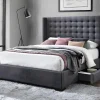 Bed Gewatteerd Hoofdbord - Met Laden - 160 X 200 Cm - Stof Grijs - Leonce-Vente-unique Clearance