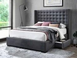 Bed Gewatteerd Hoofdbord - Met Laden - 160 X 200 Cm - Stof Grijs - Leonce-Vente-unique Clearance