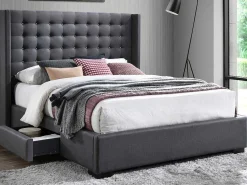 Bed Gewatteerd Hoofdbord - Met Laden - 160 X 200 Cm - Stof Grijs - Leonce-Vente-unique Clearance