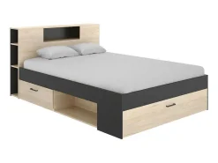 Bed Leandre Met Hoofdeinde, Opbergruimte En Lades - 160 X 200 Cm - Kleur: Eiken En Antraciet-Vente-unique Clearance