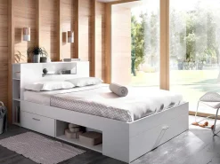 Bed Leandre Met Hoofdeinde, Opbergruimte En Lades - 160 X 200 Cm - Kleur: Wit-Vente-unique Discount