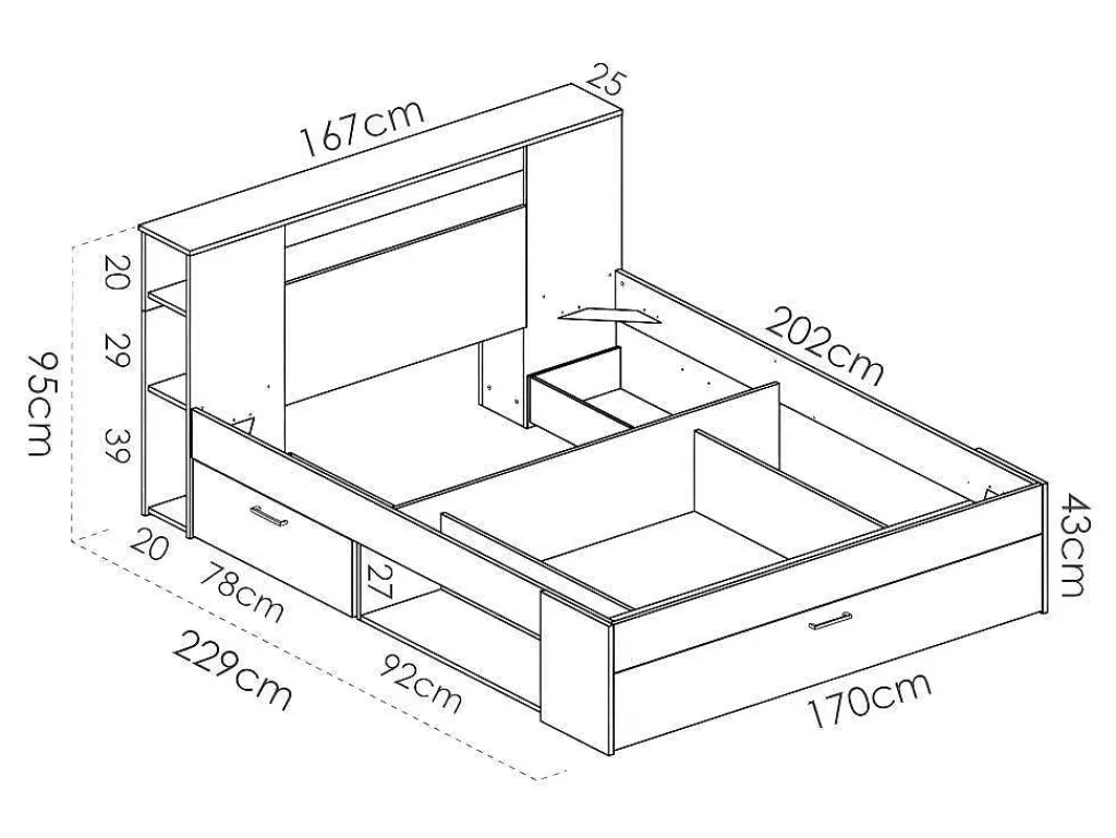 Bed Leandre Met Hoofdeinde, Opbergruimte En Lades - 160 X 200 Cm - Kleur: Wit-Vente-unique Discount