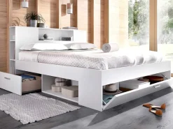 Bed Leandre Met Hoofdeinde, Opbergruimte En Lades - 160 X 200 Cm - Kleur: Wit-Vente-unique Discount