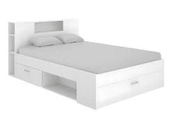 Bed Leandre Met Hoofdeinde, Opbergruimte En Lades - 140 X 190 Cm - Kleur: Wit-Vente-unique New