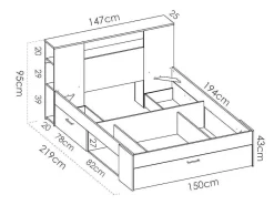 Bed Leandre Met Hoofdeinde, Opbergruimte En Lades - 140 X 190 Cm - Kleur: Wit-Vente-unique New