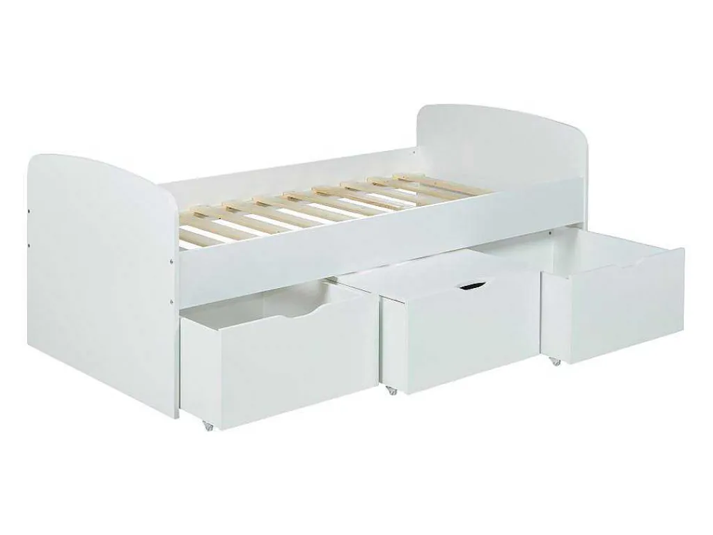 Bed Louane Met 2 Lades En 1 Opbergruimte - 90 X 190 Cm - Wit-Vente-unique New