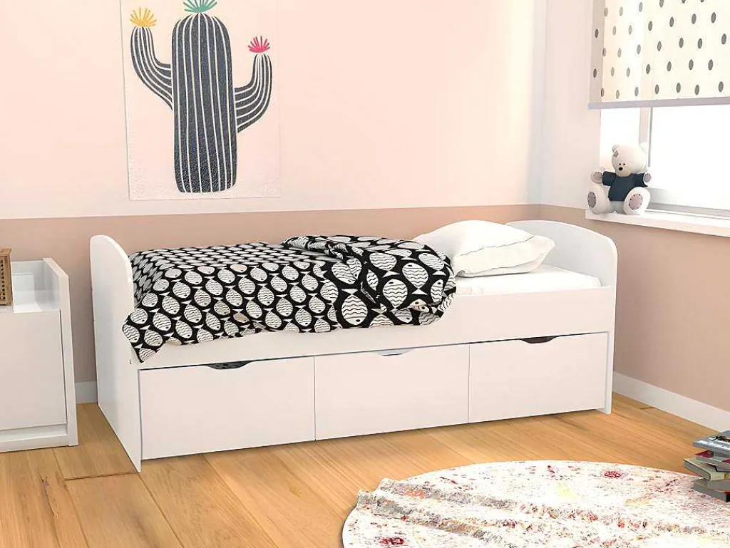 Bed Louane Met 2 Lades En 1 Opbergruimte - 90 X 190 Cm - Wit-Vente-unique New