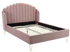 Bed Met Glooiend Hoofdeinde - 140 X 190 Cm - Fluweel - Oud Roze - Sagali-Vente-unique Best
