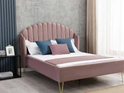 Bed Met Glooiend Hoofdeinde - 160 X 200 Cm - Fluweel - Oud Roze - Sagali-Vente-unique