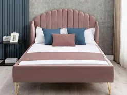 Bed Met Glooiend Hoofdeinde - 160 X 200 Cm - Fluweel - Oud Roze - Sagali-Vente-unique