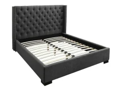 Bed Met Hoofdbord Met Capitonnage - 140 X 200 Cm - Stof - Grijs - Massimo-Vente-unique