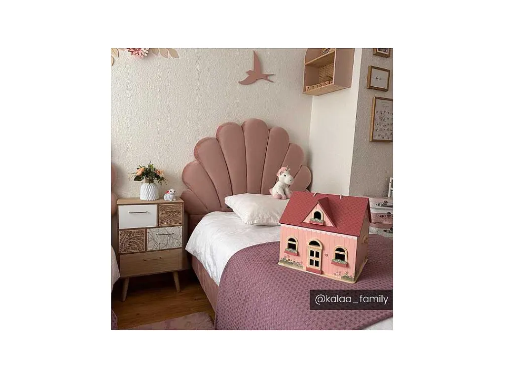 Bed Met Hoofdeinde In Schelpvorm 90 X 190 Cm - Fluweel - Roze - Moana-Vente-unique Discount