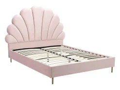 Bed Met Hoofdeinde In Schelpvorm - 160 X 200 Cm - Fluweel - Roze - Livaya-Vente-unique