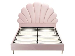 Bed Met Hoofdeinde In Schelpvorm - 160 X 200 Cm - Fluweel - Roze - Livaya-Vente-unique