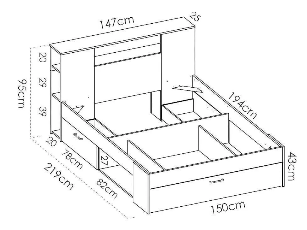 Bed Met Hoofdeinde Met Opbergruimte En Lades - 140 X 190 Cm - Kleur: Wit + Bedbodem + Matras - Leandre-Vente-unique Best