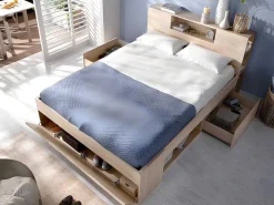 Bed Met Hoofdeinde, Opbergruimte En Lades - 160 X 200 Cm - Eikenkleur - Leandre-Vente-unique Clearance