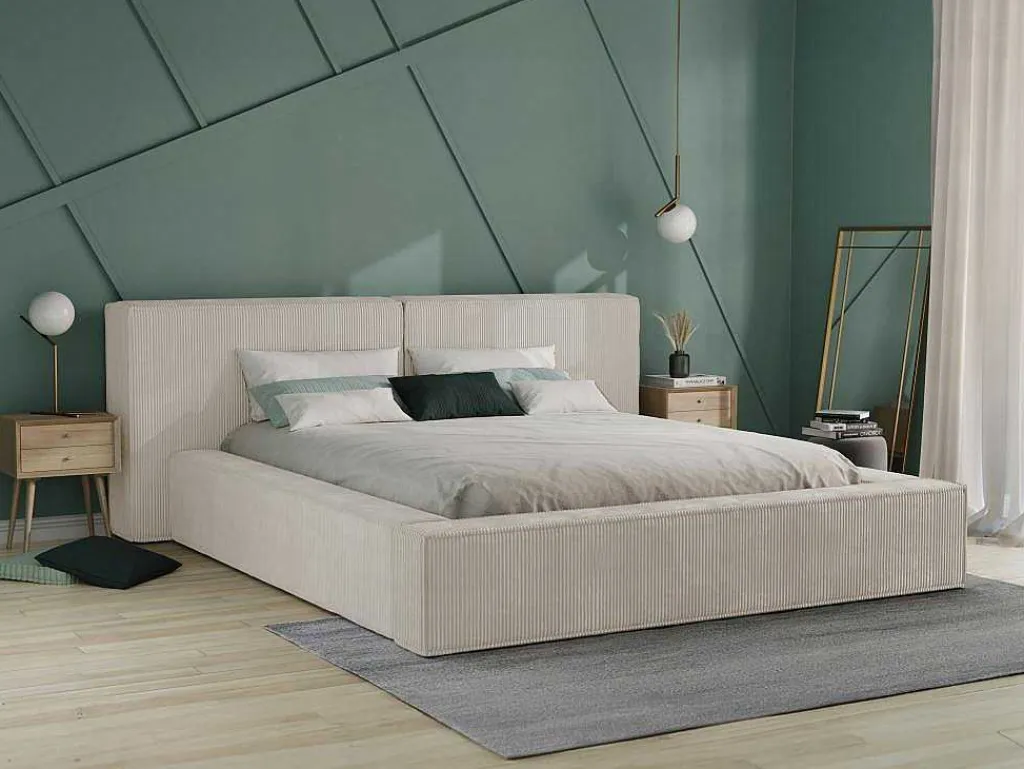 Bed Met Opbergruimte 180 X 200 Cm - Ribfluweel - Beige + Matras - Timano-PASCAL MORABITO New
