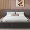 Bed Met Opbergruimte 180 X 200 Cm - Ribfluweel - Taupe + Matras - Timano-PASCAL MORABITO Clearance
