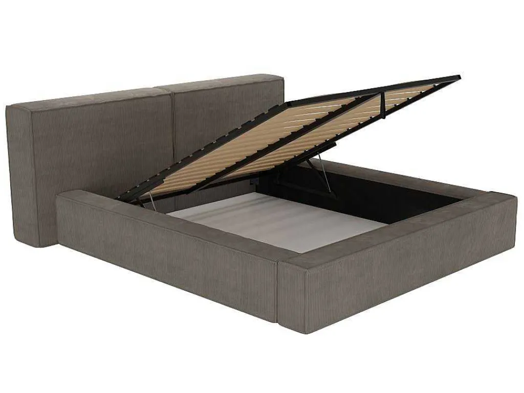 Bed Met Opbergruimte 180 X 200 Cm - Ribfluweel - Taupe + Matras - Timano-PASCAL MORABITO Clearance