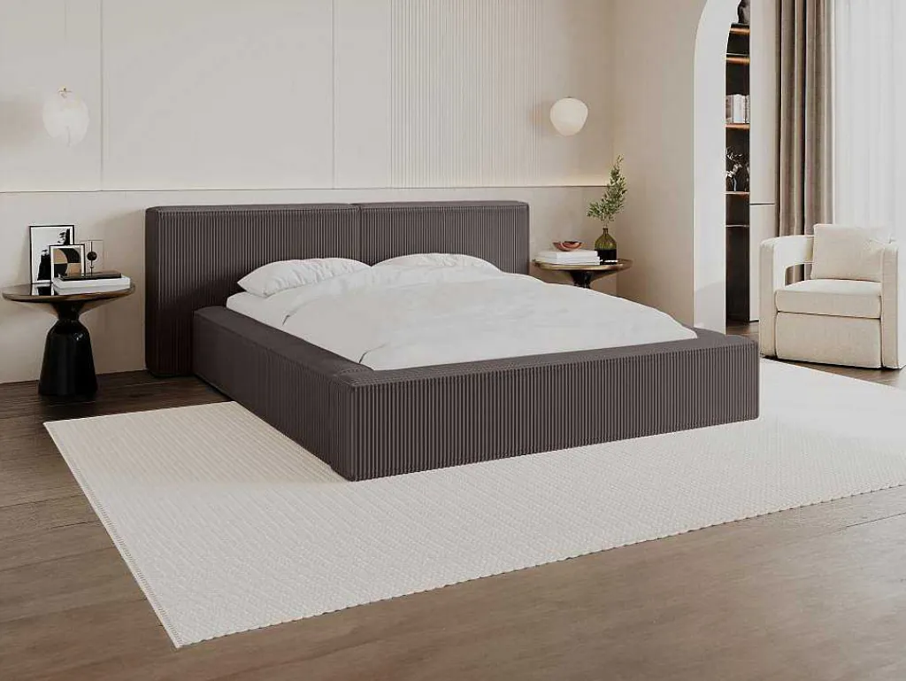 Bed Met Opbergruimte 180 X 200 Cm - Ribfluweel - Taupe + Matras - Timano-PASCAL MORABITO Clearance