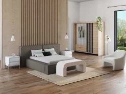 Bed Met Opbergruimte 180 X 200 Cm - Ribfluweel - Taupe + Matras - Timano-PASCAL MORABITO Clearance