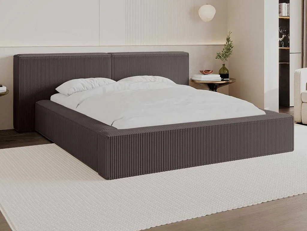 Bed Met Opbergruimte 180 X 200 Cm - Ribfluweel - Taupe + Matras - Timano-PASCAL MORABITO Clearance