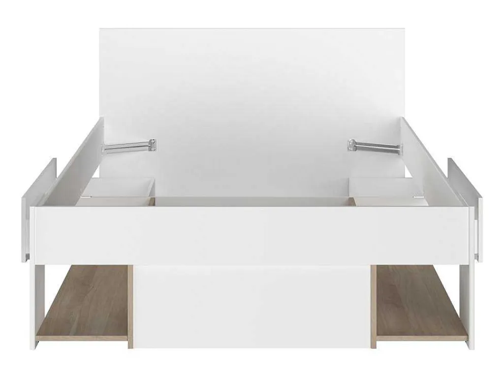Bed Met Opbergruimte 120 X 190 Cm Wit En Houtlook Kinselia-Vente-unique Clearance