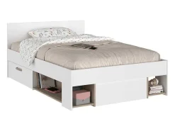 Bed Met Opbergruimte 120 X 190 Cm Wit En Houtlook Kinselia-Vente-unique Clearance