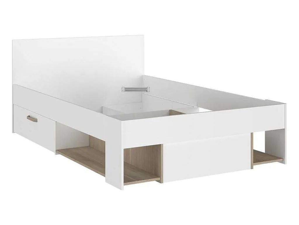 Bed Met Opbergruimte 120 X 190 Cm Wit En Houtlook Kinselia-Vente-unique Clearance