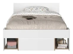 Bed Met Opbergruimte 120 X 190 Cm Wit En Houtlook Kinselia-Vente-unique Clearance