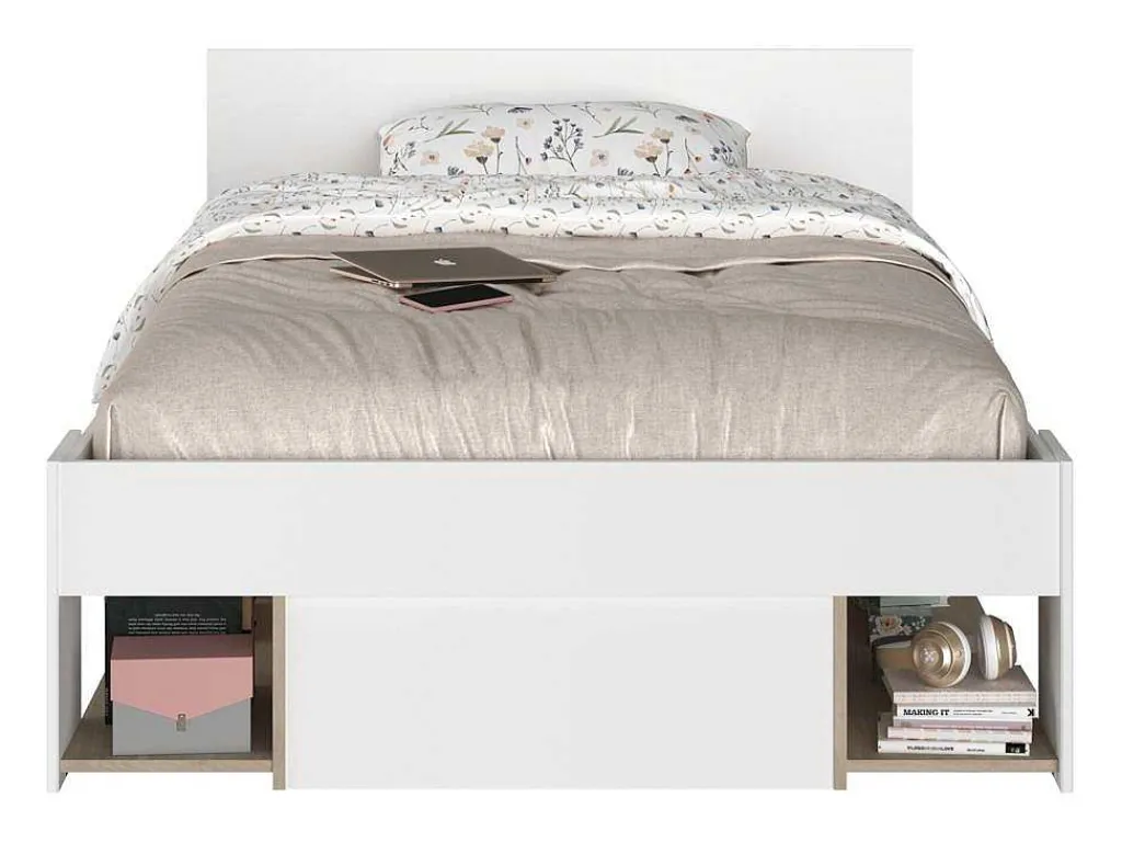 Bed Met Opbergruimte 120 X 190 Cm Wit En Houtlook Kinselia-Vente-unique Clearance