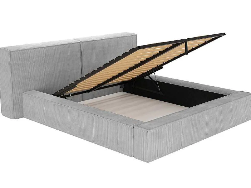 Bed Met Opbergruimte 180 X 200 Cm - Ribfluweel - Lichtgrijs + Matras - Timano-PASCAL MORABITO New