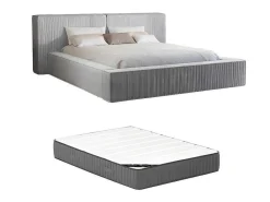 Bed Met Opbergruimte 180 X 200 Cm - Ribfluweel - Lichtgrijs + Matras - Timano-PASCAL MORABITO New