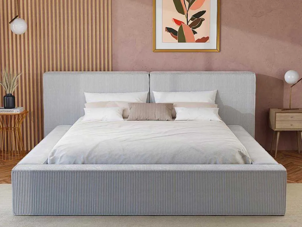 Bed Met Opbergruimte 180 X 200 Cm - Ribfluweel - Lichtgrijs + Matras - Timano-PASCAL MORABITO New