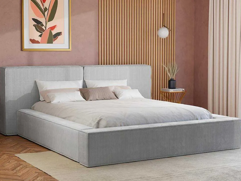 Bed Met Opbergruimte 180 X 200 Cm - Ribfluweel - Lichtgrijs + Matras - Timano-PASCAL MORABITO New