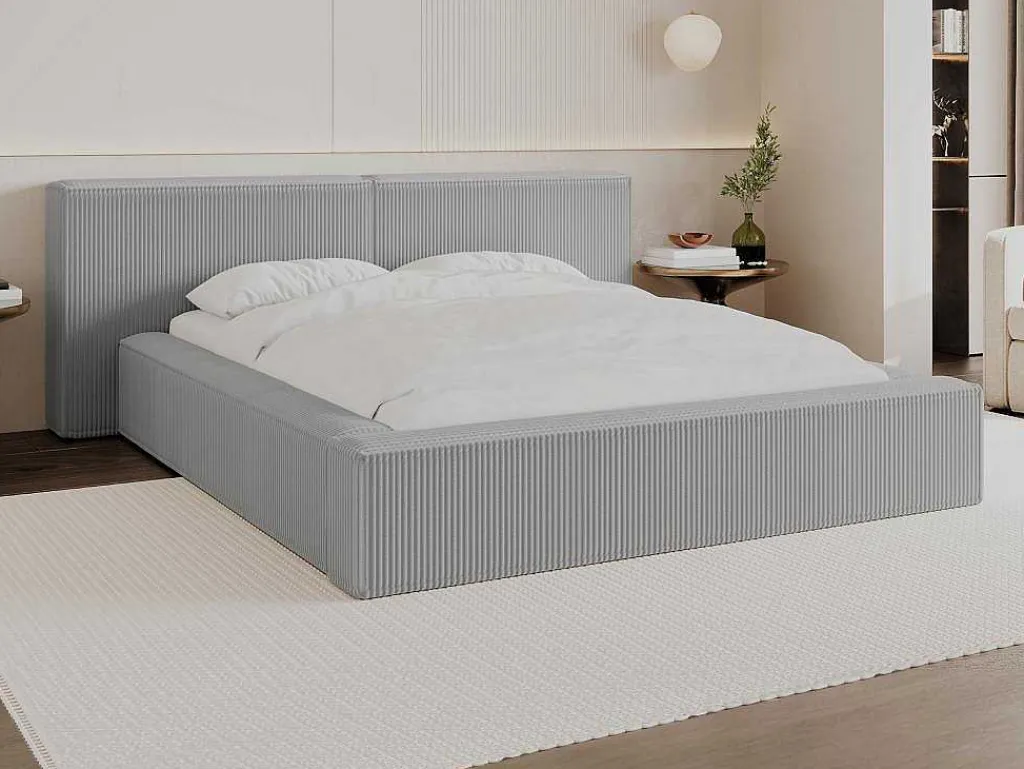 Bed Met Opbergruimte 180 X 200 Cm - Ribfluweel - Lichtgrijs + Matras - Timano-PASCAL MORABITO New
