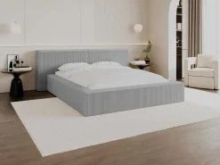 Bed Met Opbergruimte 180 X 200 Cm - Ribfluweel - Lichtgrijs + Matras - Timano-PASCAL MORABITO New