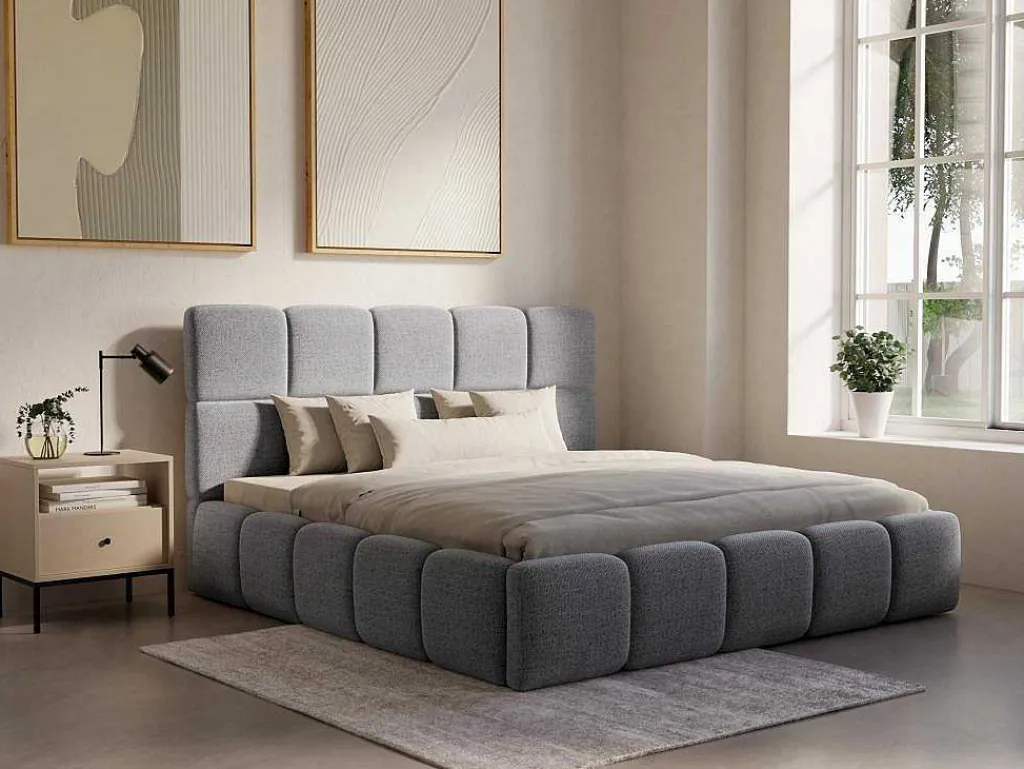 Bed Met Opbergruimte 160 X 200 Cm - Stof Met Textuur - Grijs - Damado Van-PASCAL MORABITO Discount