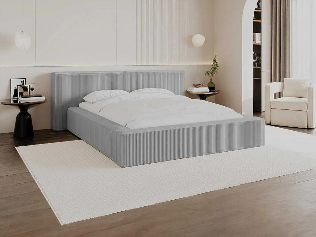Bed Met Opbergruimte 180 X 200 Cm - Ribfluweel - Lichtgrijs - Timano - Van-PASCAL MORABITO Outlet