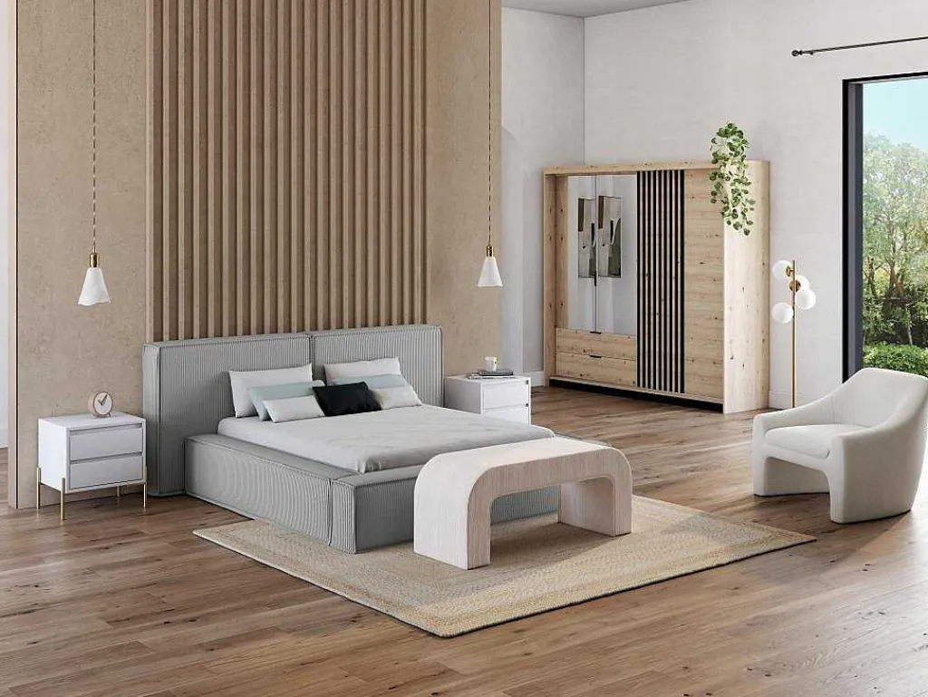 Bed Met Opbergruimte 180 X 200 Cm - Ribfluweel - Lichtgrijs - Timano - Van-PASCAL MORABITO Outlet