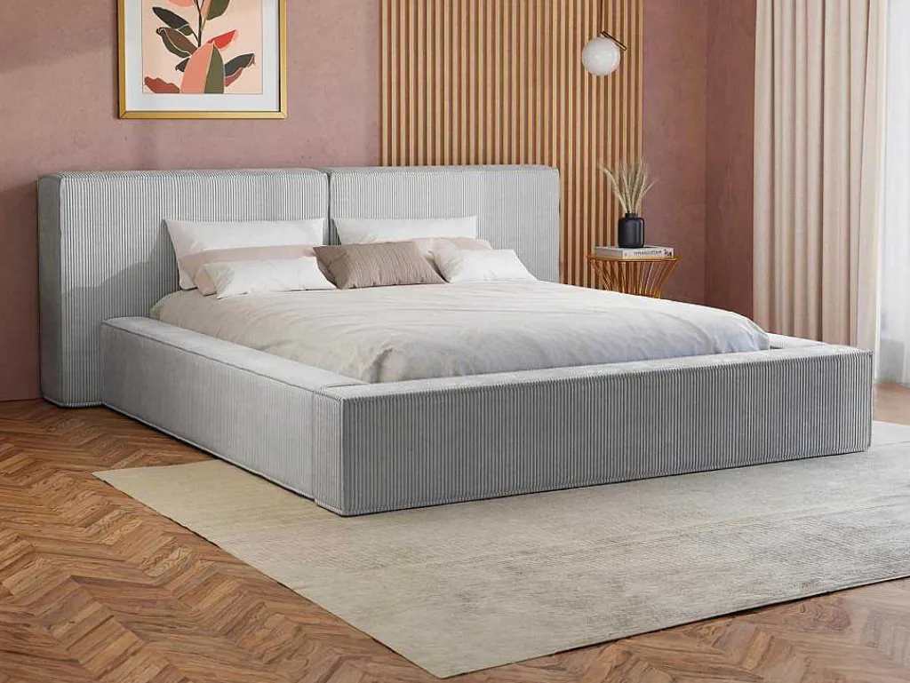 Bed Met Opbergruimte 180 X 200 Cm - Ribfluweel - Lichtgrijs - Timano - Van-PASCAL MORABITO Outlet